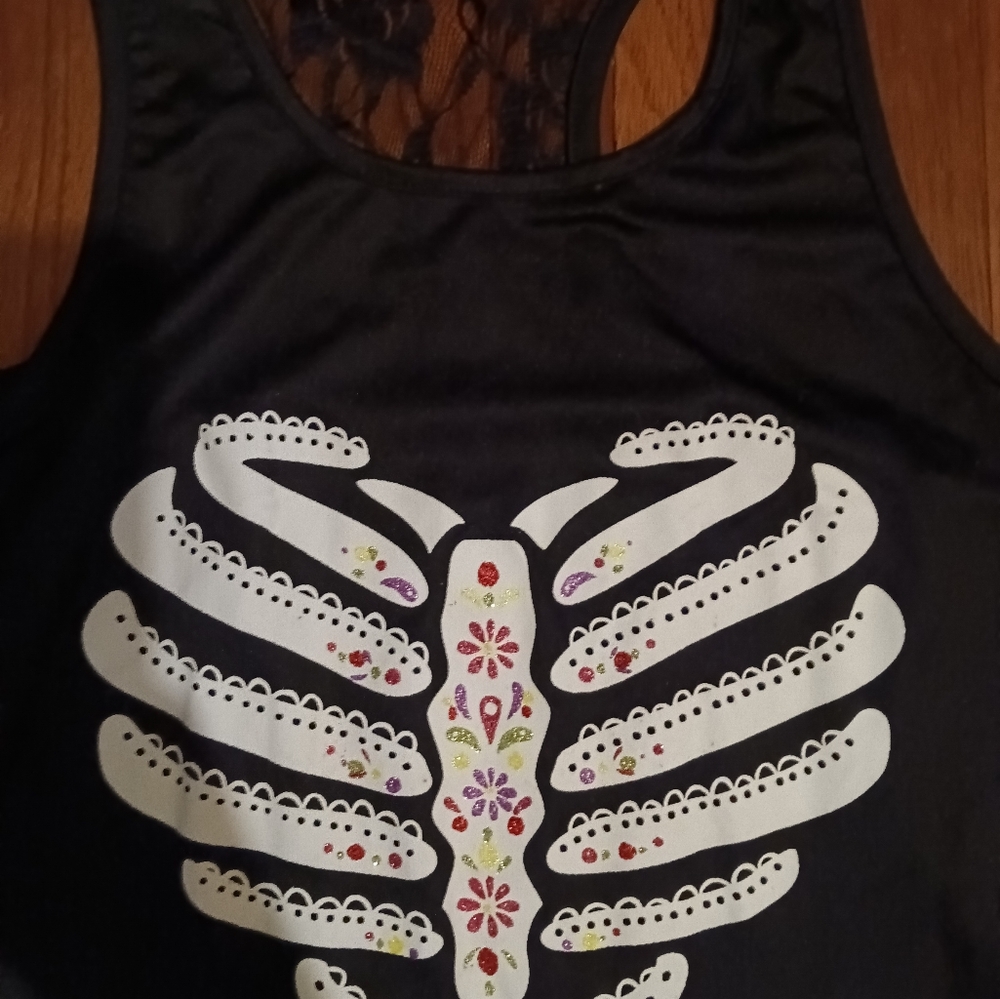 Black Skeleton Print Women's Tank Top - Picture 2 of 3